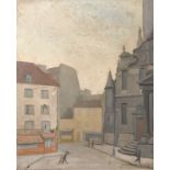 Germaine Nepoty (20th Century) French. Figures on a Street, Oil on Panel, Signed, Inscribed on a