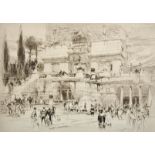 William Walcot (1874-1943) British. "Villa Quintilli", with Figures in the foreground, Etching,