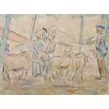 20th Century English School. "Country Show", Figures with Livestock at a Country Show, Ink and Wash,