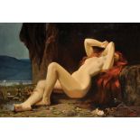 20th Century Russian School. A Reclining Naked Lady in a Cave, Oil on Canvas, Signed in Cyrillic,