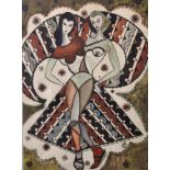 Shass (20th Century) British. An Abstract Cubist Study of Ladies Dancing, Watercolour, Signed, 17.5"