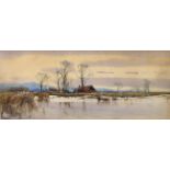 Henry Charles Fox (1855/60-1929) British. A View of the Fenlands, Watercolour, Signed, 7.5" x 18".