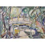 Olive Henry (1902-1989) Irish. "River Rhythms", A Bridge over a River, Watercolour, Signed, and