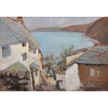 William Edwards Croxford (1852-1926) British. "A Cornish Village", Oil on Panel, Inscribed on a