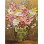 A... Allen (20th Century) British. Still Life with Flowers in a Green Vase, Oil on Canvas, Signed,