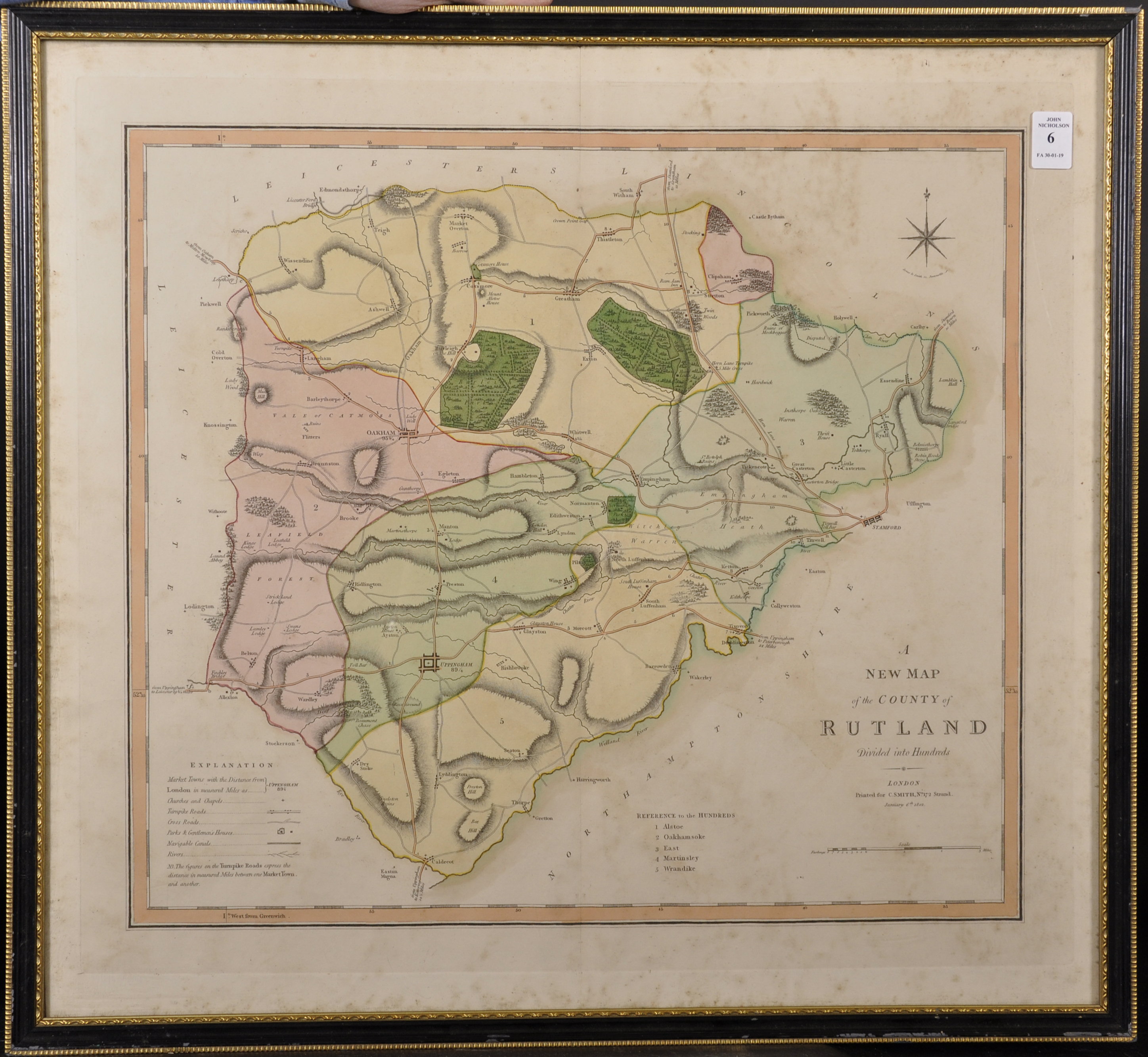 Charles Smith (18th-19th Century) British. "A New Map of the County of Rutland", 1801, Engraved Map, - Image 2 of 4