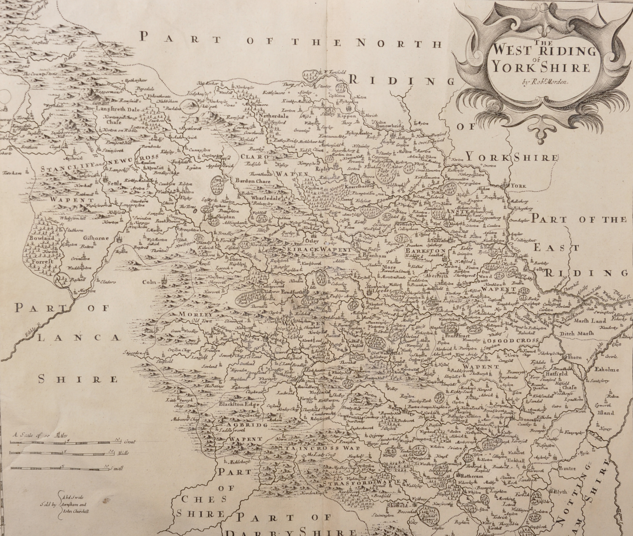 Robert Morden (1650-1703) British. "The West Riding of Yorkshire", Map, Unframed, 14" x 16", and