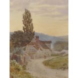 19th Century English School. Study of a Country House with Figures on a Path, Watercolour, Signed