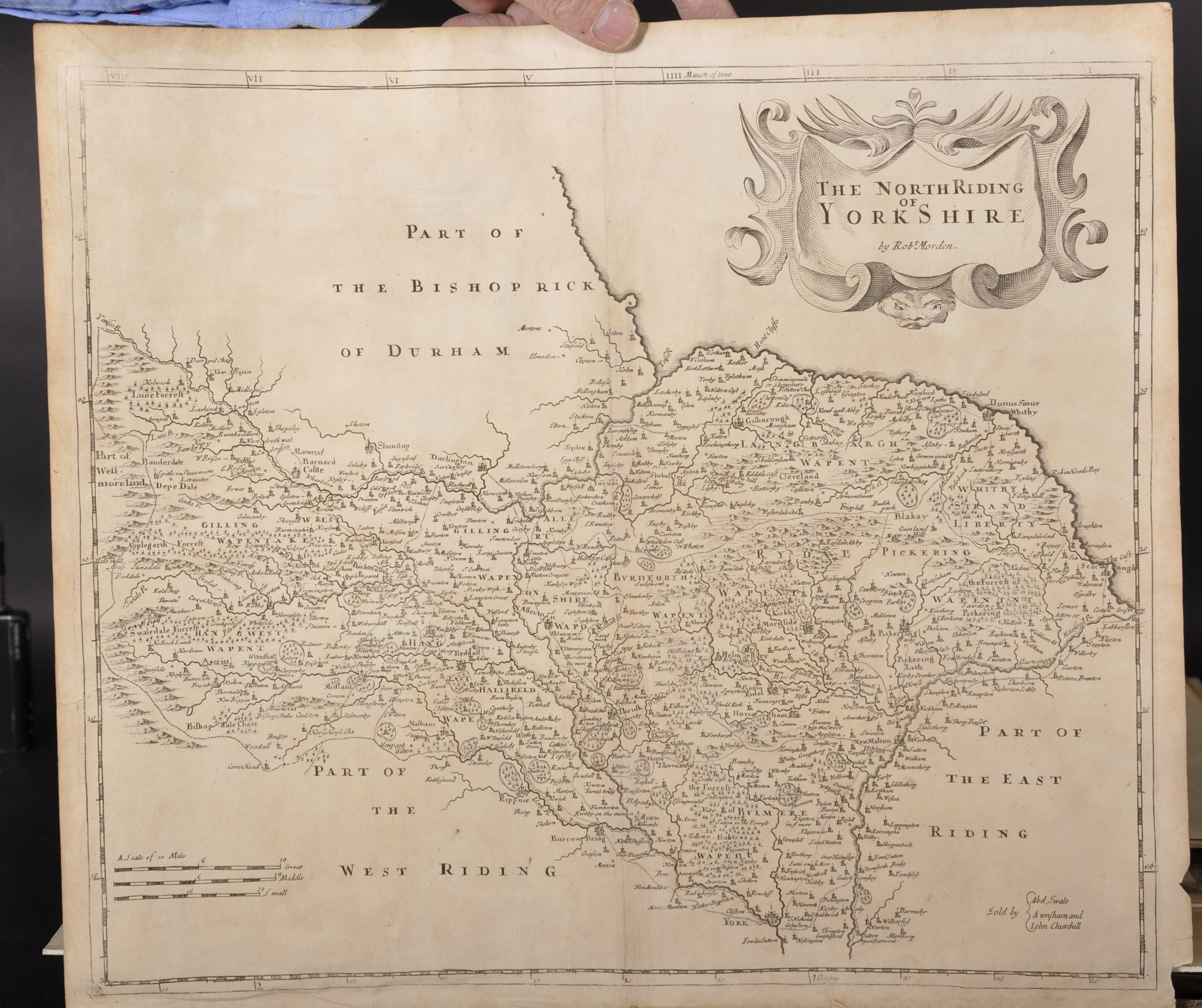 Robert Morden (1650-1703) British. "The West Riding of Yorkshire", Map, Unframed, 14" x 16", and - Image 4 of 7