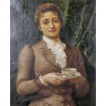 Francis H Eastwood (fl. 1875-1908) British. Portrait of a Lady, dressed in Brown, holding a Cup of