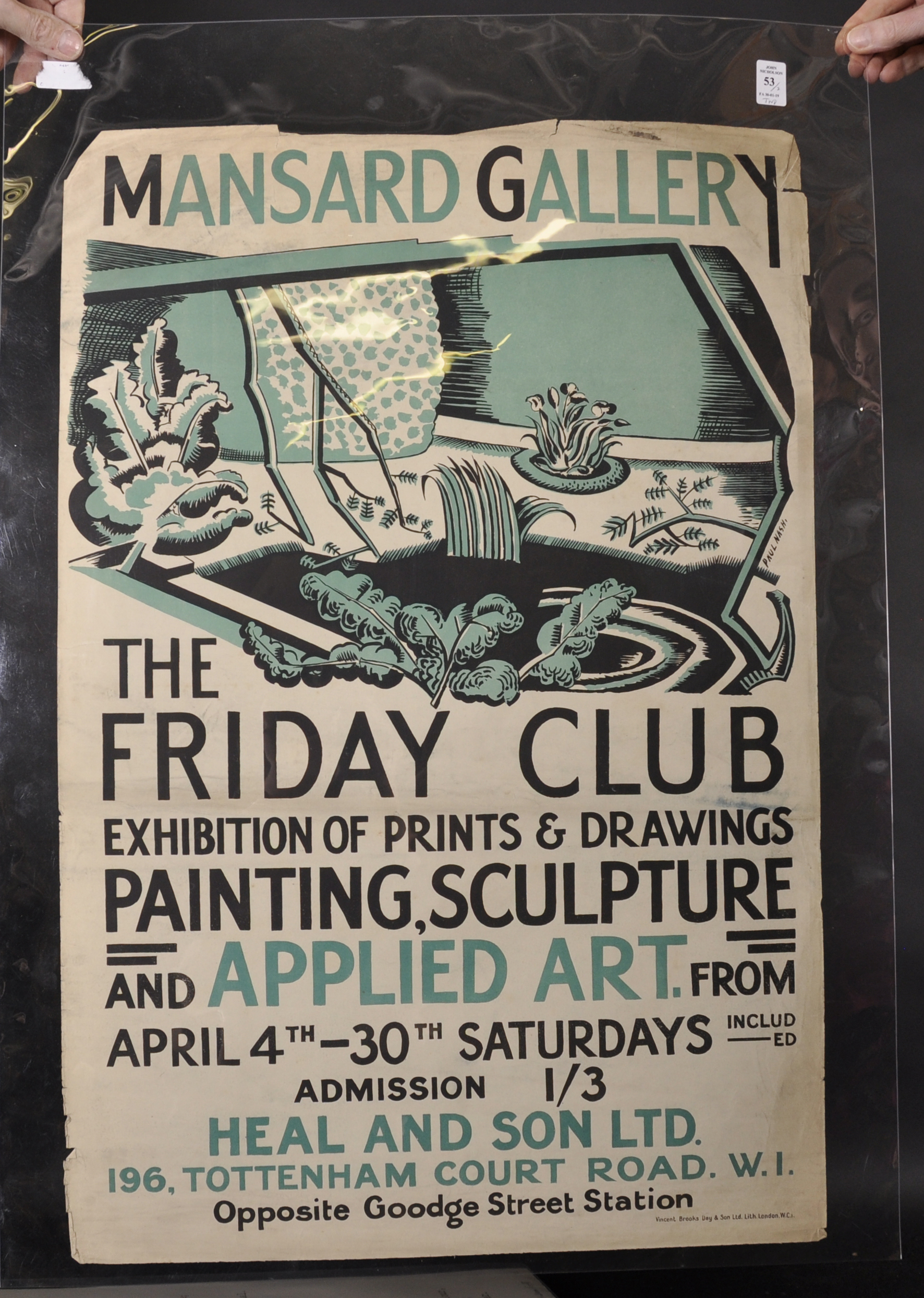 Paul Nash (1889-1946) British. "The Friday Club, Mansard Gallery", Poster, 30" x 20", and another, - Image 2 of 3