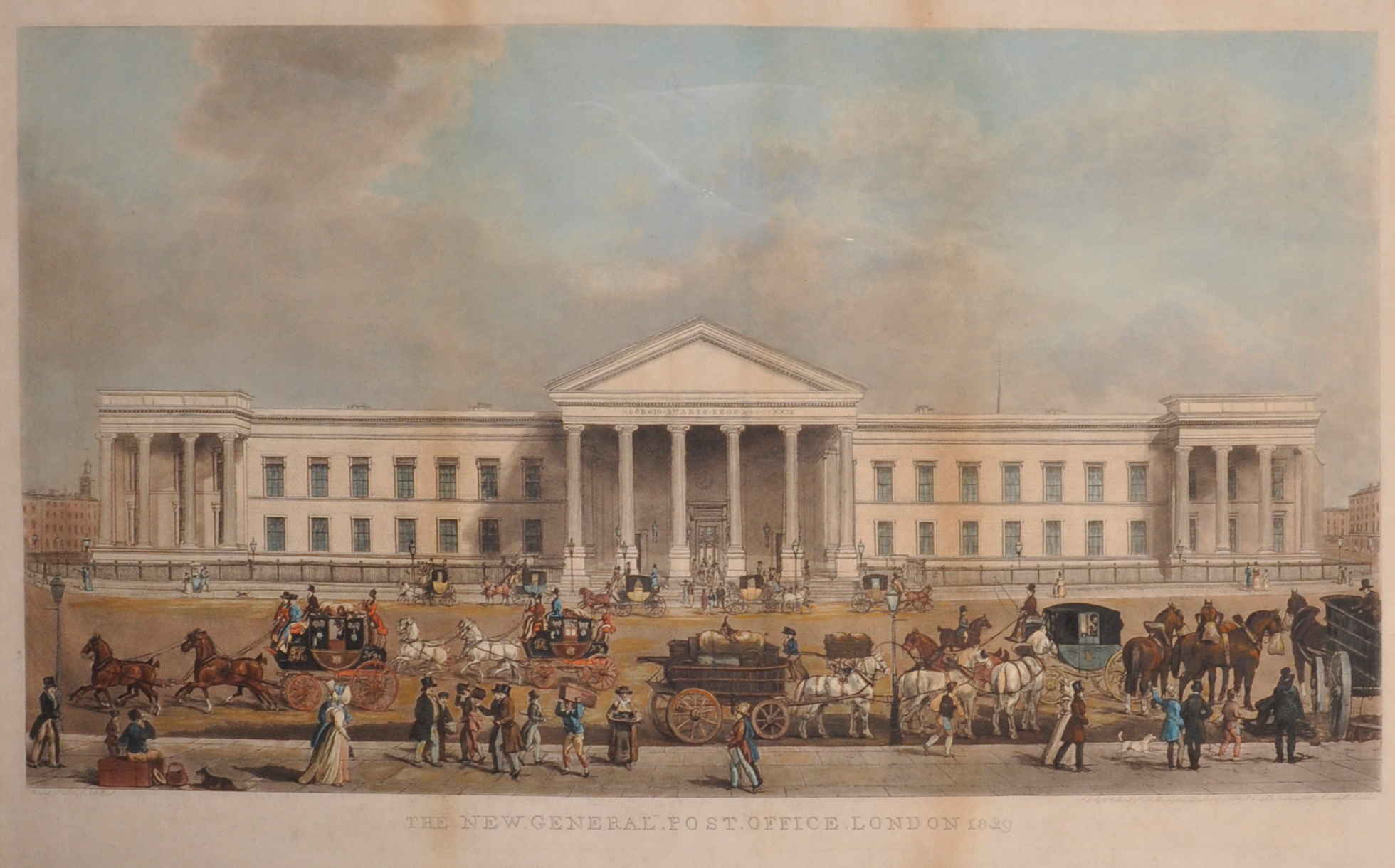 After James Pollard (1792-1867) British. "The New General Post Office, London 1829", Engraving, 13.