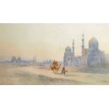 Angelos Giallina (1857-1939) Greek. Figures on Donkeys and a Man on a Camel, with Mosques and