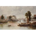 William Howard (19th Century) British. A Dutch Canal Scene with Boats in the foreground and