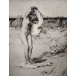 Percy Buckman (1865-1935) British. A Beach Scene with a Naked Girl removing her Clothes, Etching,