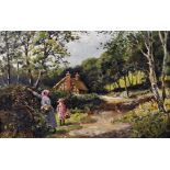Thomas James Purchas (1855-1930) British. A Woman and Child Collecting Blackberries, Oil on Board,