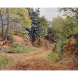 Thomas James Purchas (1855-1930) British. A Country Track through a Wood, Oil on Board, 7" x 8.25".