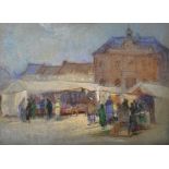 Leonard Richmond (1889-1965) British. Figures at a Market, Pastel, Signed, 14.25" x 20".