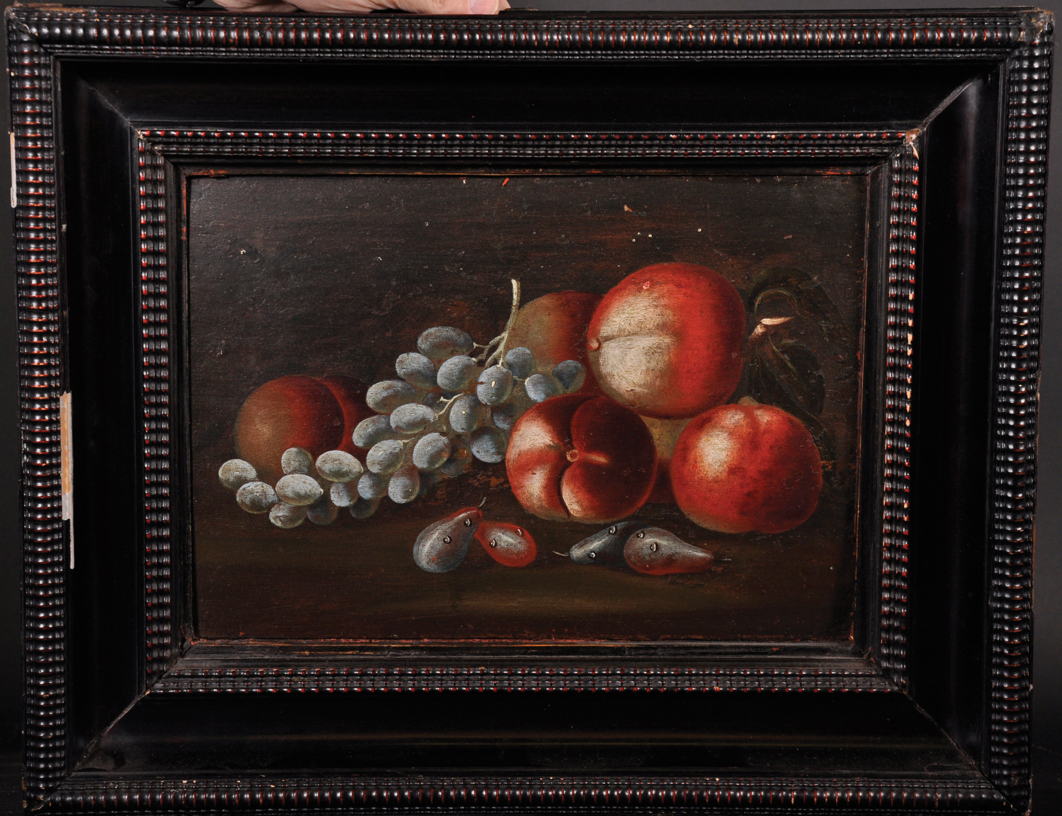 19th Century Italian School. A Still Life with Peaches, Pears and Grapes, Oil on Panel, 10.25" x - Image 2 of 3