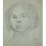Eugene Anatole Carriere (1849-1906) French. Study of a Young Girls Head, Charcoal on Green Paper,