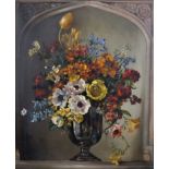 Cecil Kennedy (1905-1997) British. Still Life of Flowers in a Silver Vase in an Alcove, with the