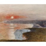 C...W...Roxby (20th Century) British. Sunset over the Cliffs, Watercolour, Signed, 4.25" x 5.25".