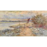 George Parsons Norman (1840-1914) British. "River Waveney as it Enters Oulton", a River Landscape,