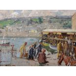 Harold Charles Francis Harvey (1874-1941) British. Figures on the Quay, Oil on Canvas, Signed and