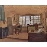 19th Century English School. Interior of a Counting House, Watercolour and Pencil, 8.75" x 10.75".