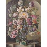 Frank Limbrick (20th Century) British. Still Life with a Profusion of Flowers in a Glass Vase, on