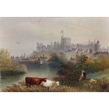 19th Century English School. A Thames Scene with Windsor Castle, and Cattle in the foreground, Oil