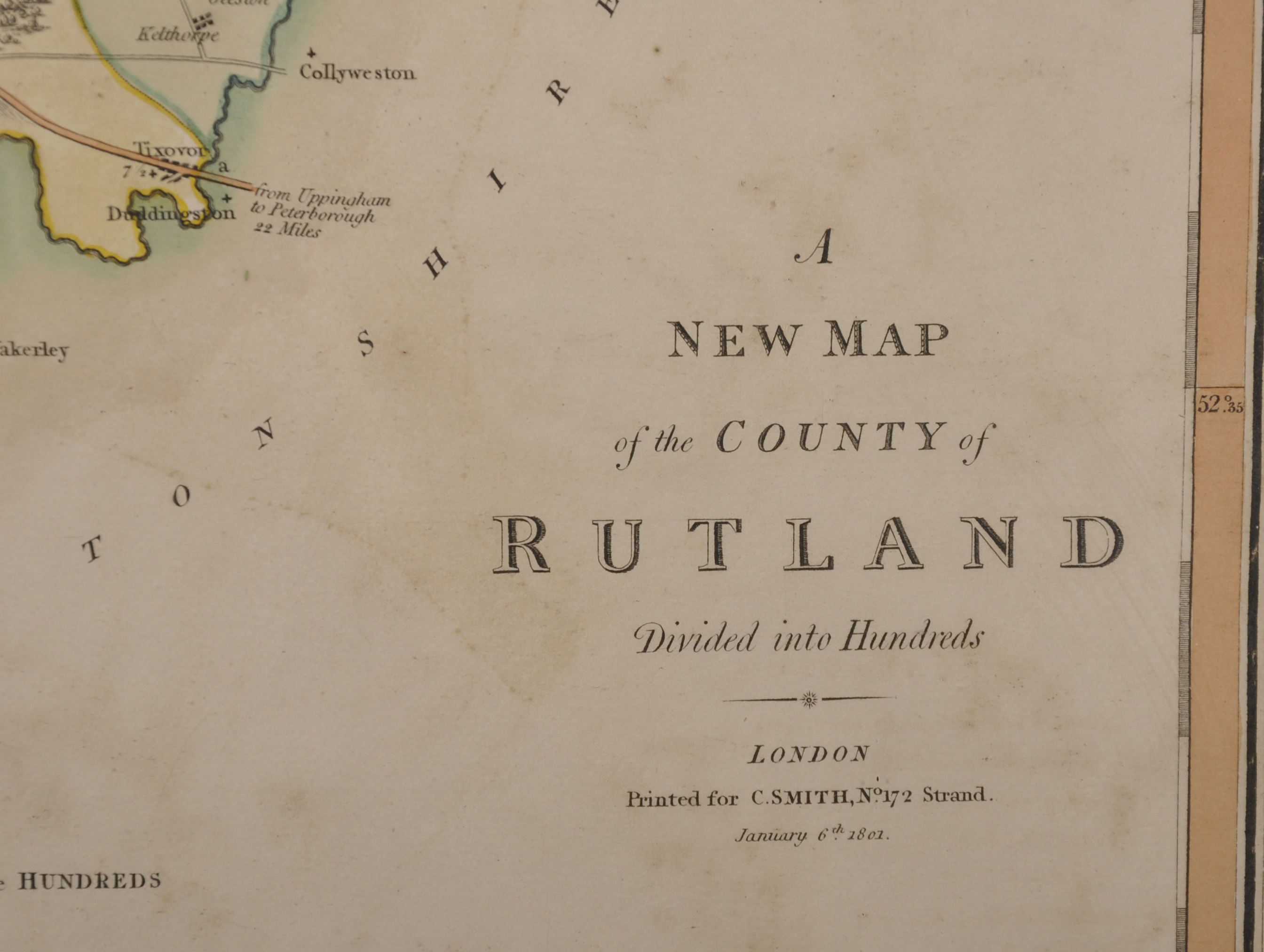 Charles Smith (18th-19th Century) British. "A New Map of the County of Rutland", 1801, Engraved Map, - Image 3 of 4
