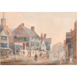 19th Century English School. A Scottish Street Scene, with Figures, Watercolour, 8" x 11.25".