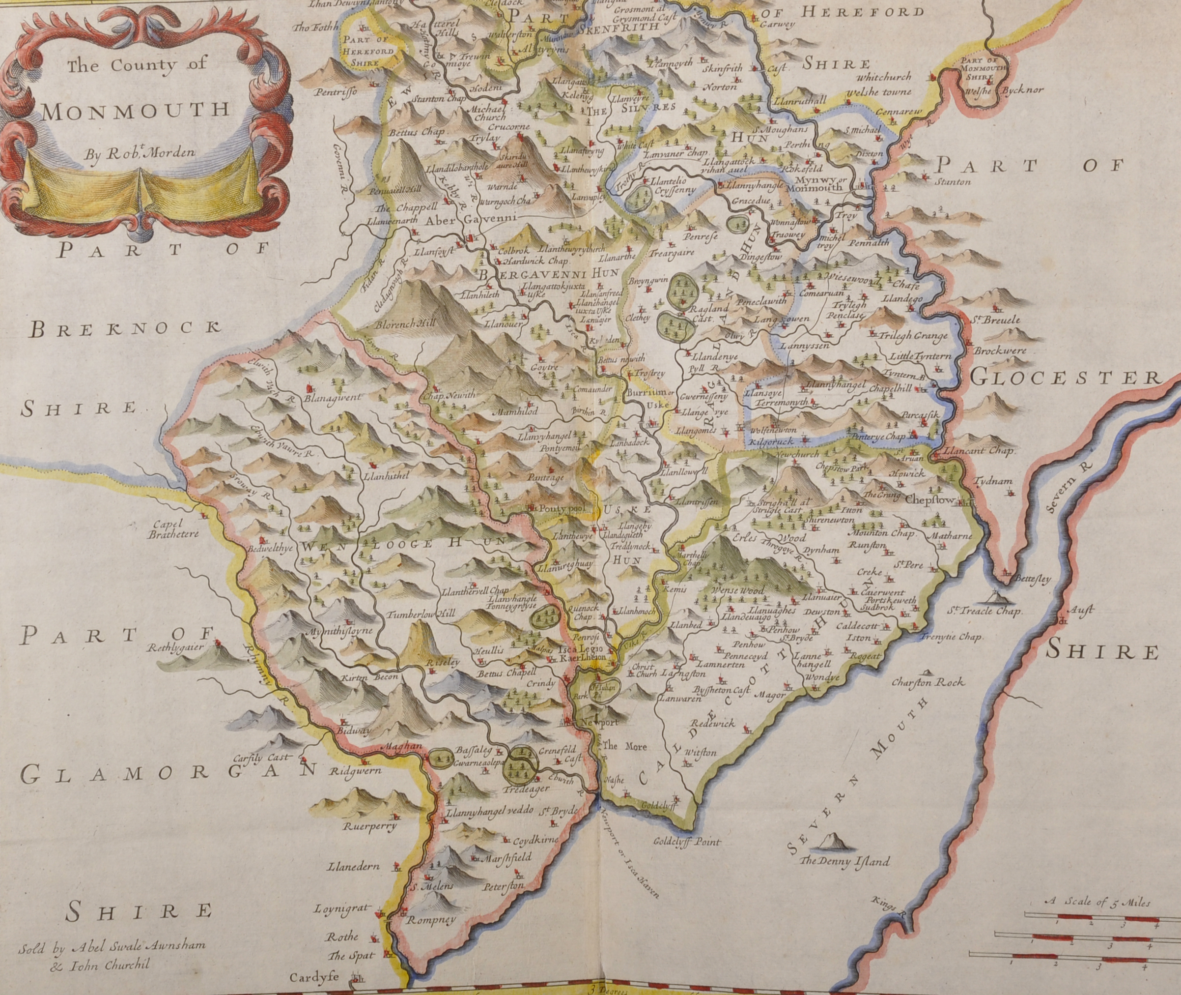 Robert Morden (17th-18th Century) British. "The County of Monmouth", Map, Unframed, 13.5" x 16".