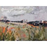 Elizabeth Polunin (1887-1905) British. Fields with Buildings in the distance, Oil on Board, Signed