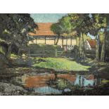 Leonard Richmond (1889-1965) British. "The Farm Pond", Pastel, Signed, and Inscribed on a label on