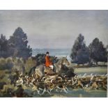 Alfred James Munnings (1878-1959) British. "Taking Hounds to Cover", Published by Frost and Reed,