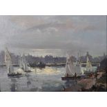 Circle of John Anthony Park (1880-1962) British. Dinghy Sailing on an Estuary, Oil on Board,