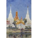 Hugo Vilfred Pedersen (1870-1959) Danish. "Siamesisk Temple, Bangkok", Oil on Canvas, Signed, and