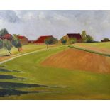 Sara John (1946- ) British. "Le Suquet, Dordogne", Houses in a Landscape, with a Portrait of a
