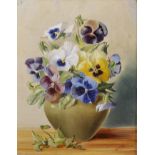 A... L... Cashel (19th - 20th Century) British. Still Life of Flowers in a Green Vase, Oil on Board,