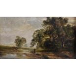 Circle of John Constable (1776-1837) British. A River Landscape with a Figure on the Bank, and