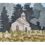 John Brunsdon (1933-2014) British. "All Saints Church, Hawnby", Etching Aquatint in Colours, Signed,