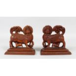 A GOOD PAIR OF 19TH CENTURY SOUTH INDIAN MYSORE CARVED SANDALWOOD FIGURES OF KAMADHENU, THE HINDU