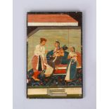 AN INDIAN COURT SCENE ON PANEL, 17cm x 11cm.