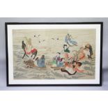 A LARGE EARLY/MID 20TH CENTURY FRAMED CHINESE PAINTING ON SILK OF THE EIGHT IMMORTALS, the frame