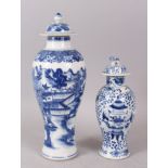 TWO 19TH CENTURY CHINESE BLUE AND WHITE VASES AND COVERS. 22cm x 30cm high.