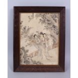 A 19TH CENTURY FRAMED PICTURE OF THREE YOUNG GIRLS. 36cm x 28cm.