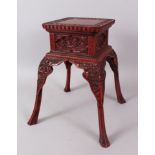 A GOOD CHINESE CINNABAR LACQUER STAND, late 19th Century/early 20th Century, carved decoration
