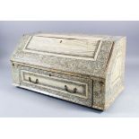 A SUPERB 18TH CENTURY ANGLO INDIAN VIZAGAPATAM ETCHED IVORY TABLE BUREAU, the fall front opening